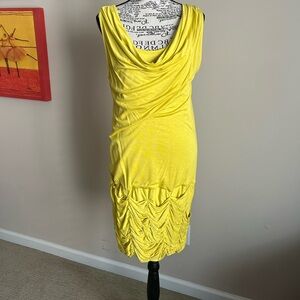 Elegant Yellow Draped Midi Dress